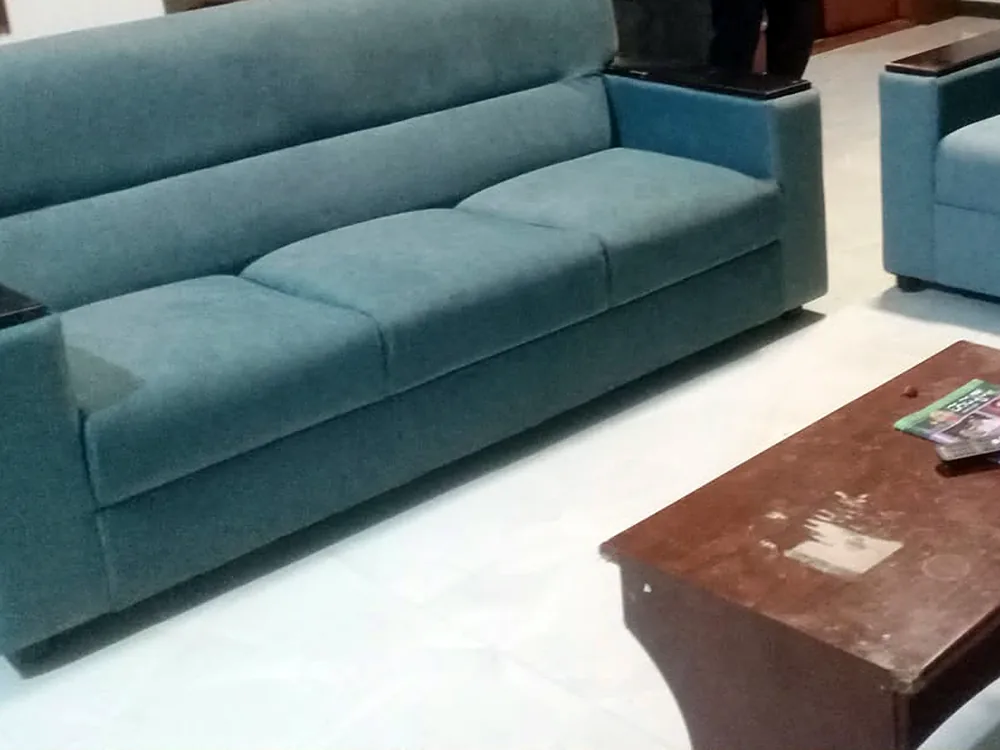 Three-seater in a teal chenille