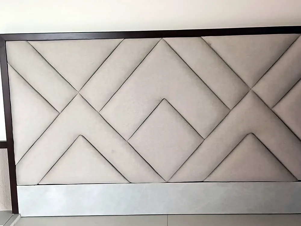 Geometric panel headboard in cream leatherette