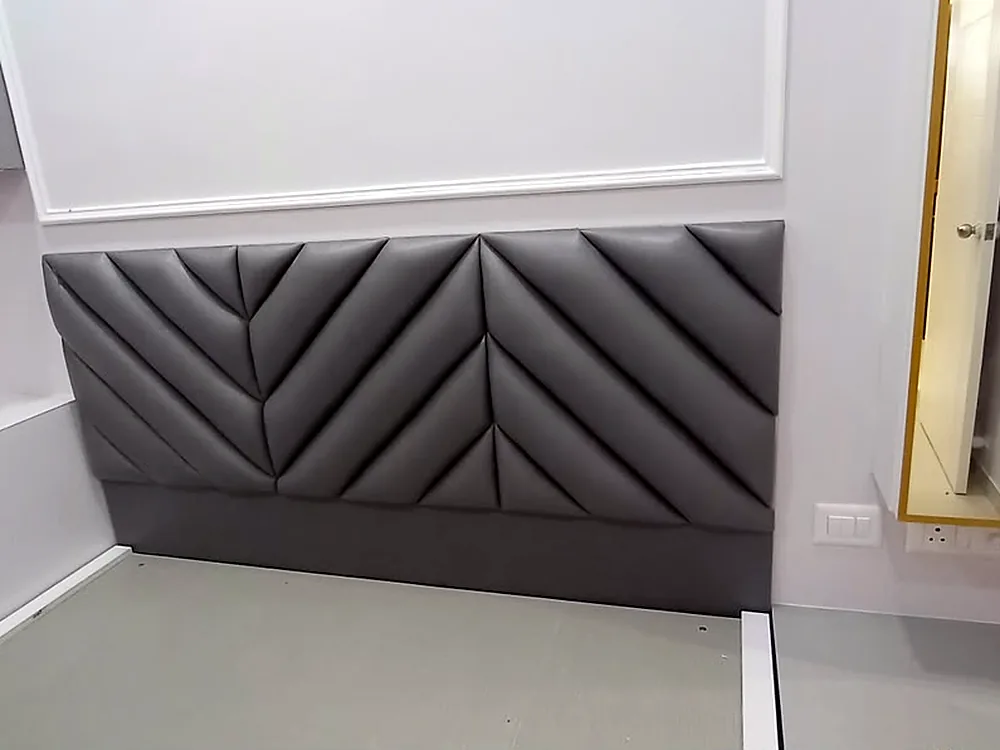 Chevron wall panelling in a contract interior